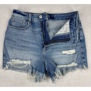 Hollister Ultra High Rise Mom Shorts Womens 3 W26 Blue Denim Distressed Frayed
